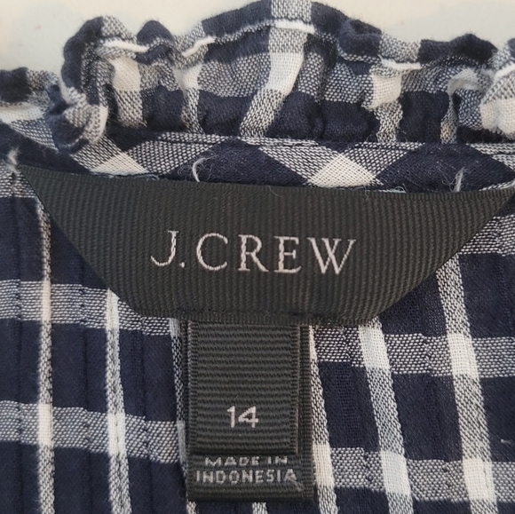 J. Crew Ruffle Classic Popover Long Sleeve Shirt in Mini Windowpane - Size 14 - Picture 13 of 16